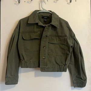 Green Denim Bomber Jacket